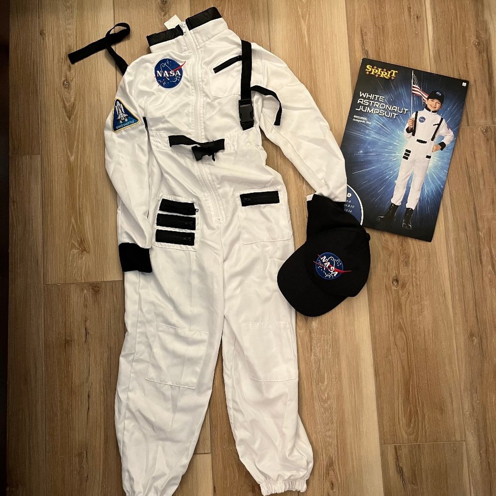 Kids White Astronaut Jumpsuit, size Medium